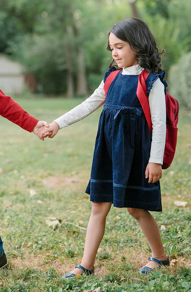 Hope & Henry Kids' Organic Corduroy Flutter Sleeve Jumper Dress, Alternate, color, Navy Fine Wale