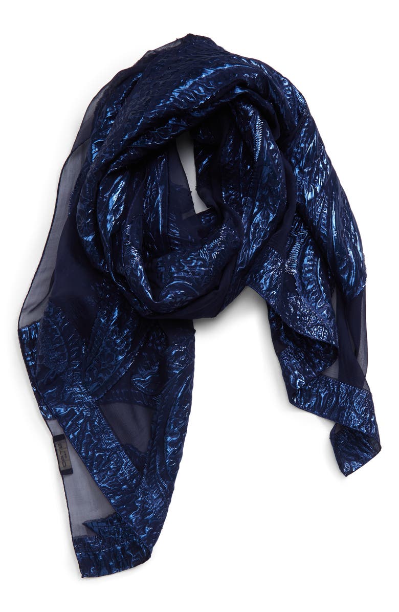 Etro Tassel Jacquard Silk Blend Scarf, Main, color, 