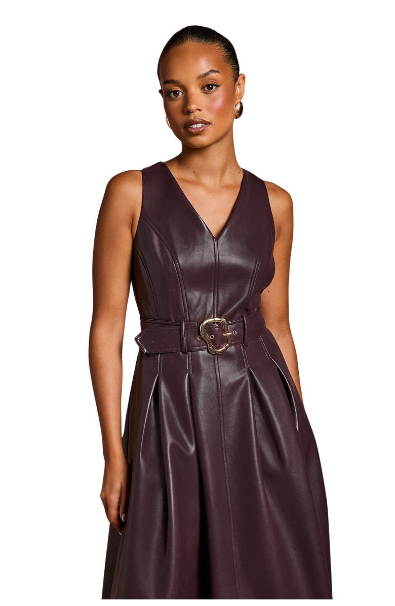 Coast Petite V-Neck Sleeveless Dress, Alternate, color, Oxblood