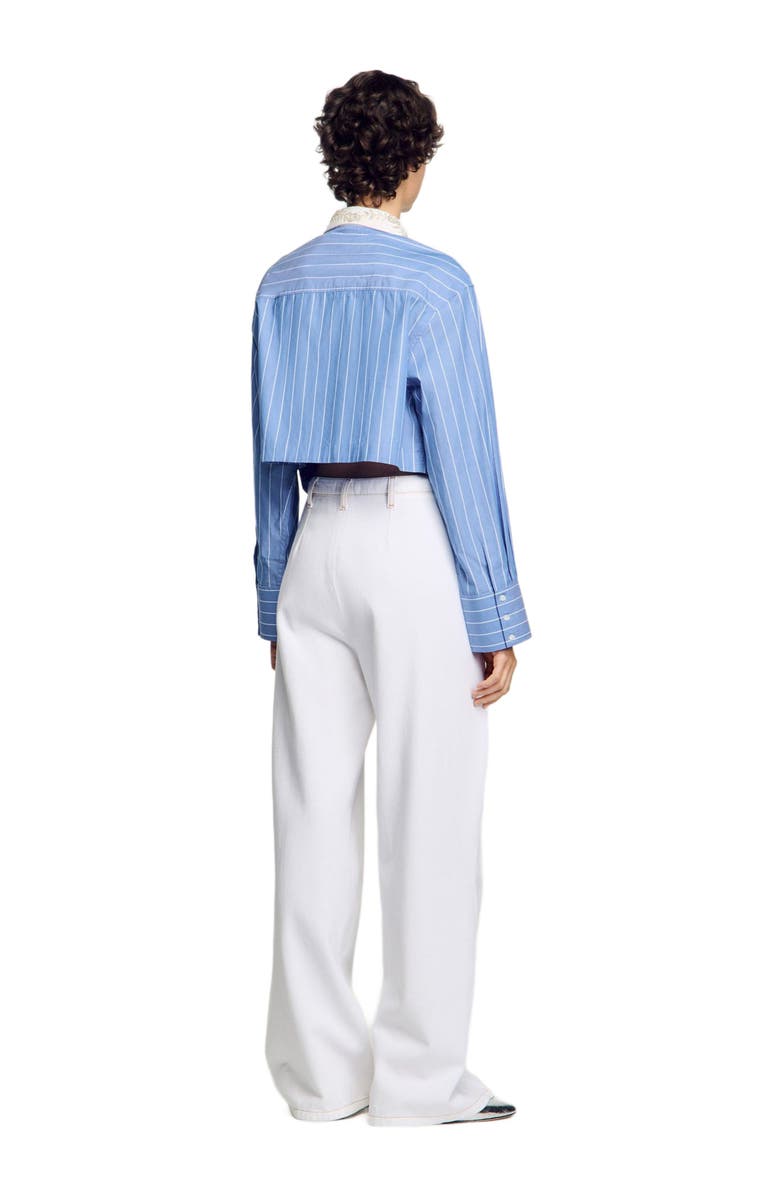 SANDRO Striped cropped shirt with rhinestone, Alternate, color, 