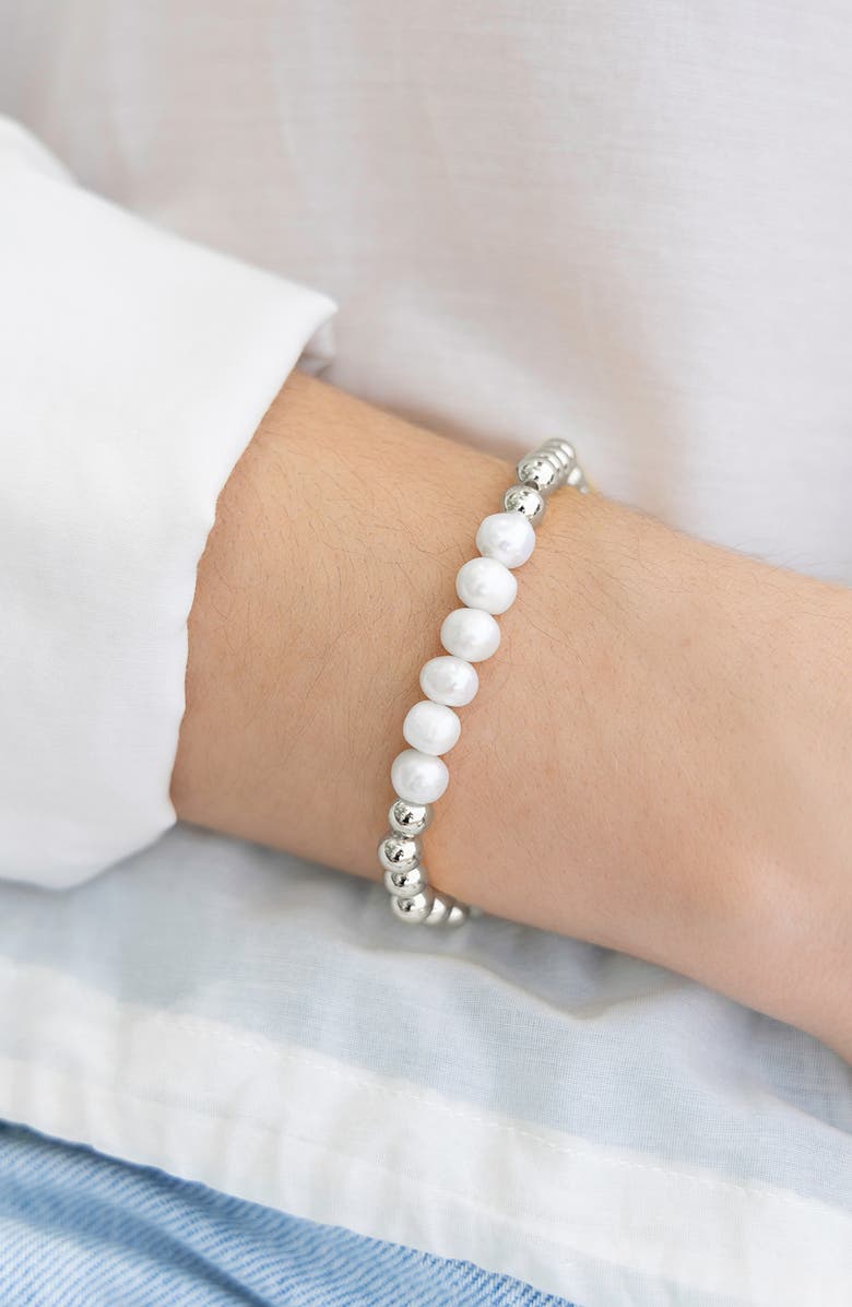 MARLYN SCHIFF Millie Faux Pearl & Bead Stretch Bracelet, Alternate, color,