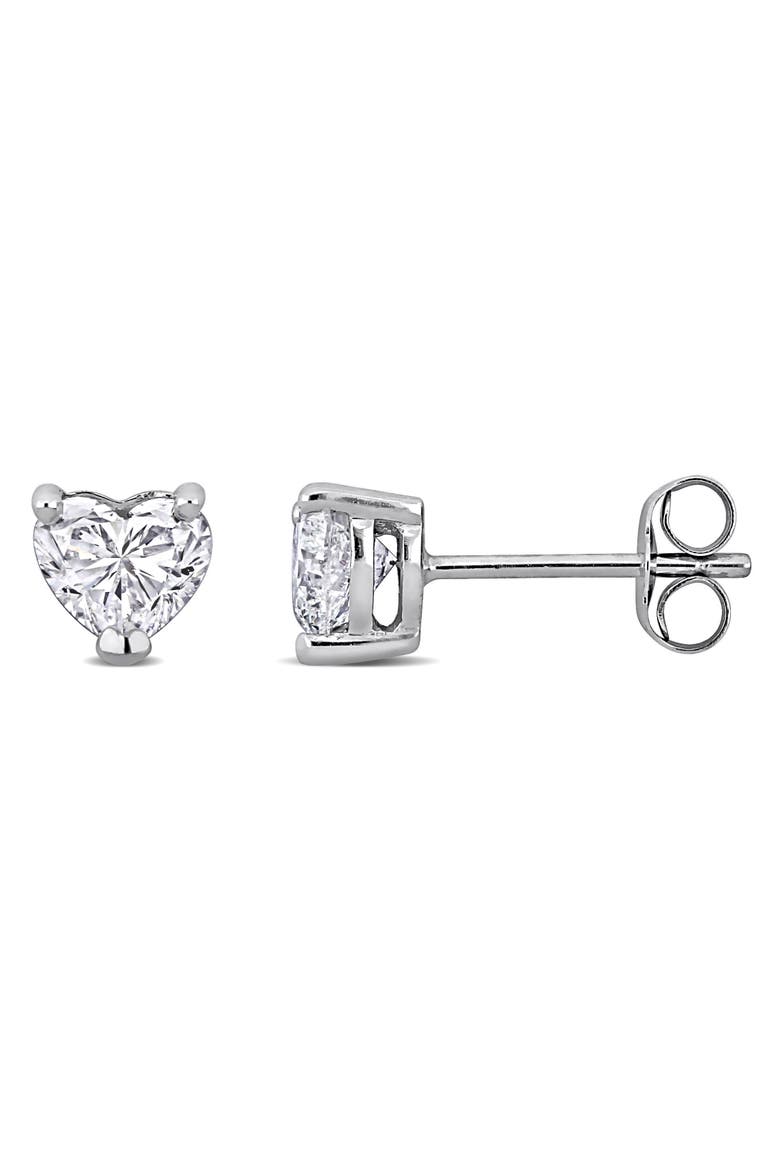 Lab-Grown Diamond Heart Stud Earrings 14k, Main, color, White Gold