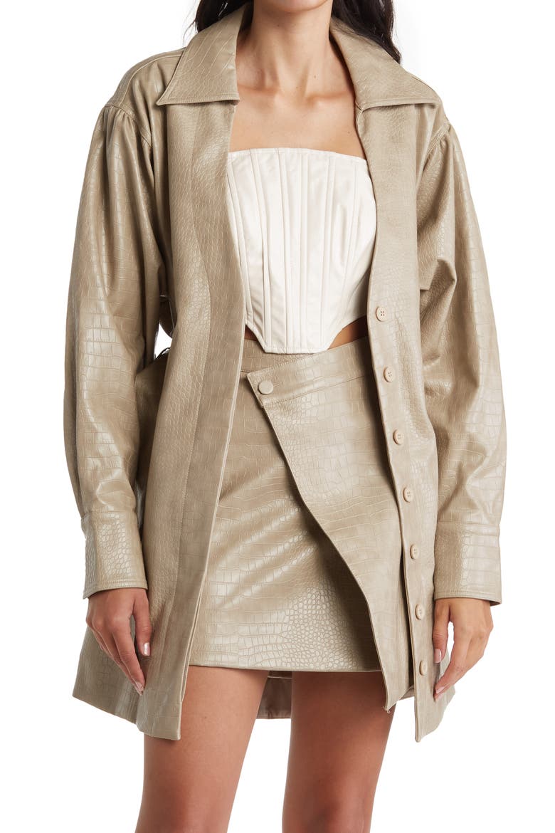 Ashton Snakeskin Embossed Faux Leather Dress, Main, color, FOG