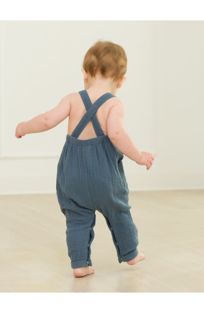 RuffleButts Baby Boys Cotton Gauze Overall Jumpsuit, Alternate, color, Steel Blue