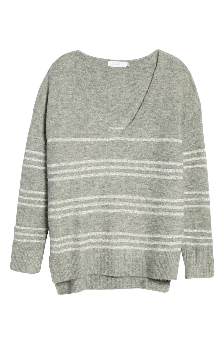 All in Favor Metallic Stripe V-Neck Tunic Sweater, Alternate, color,