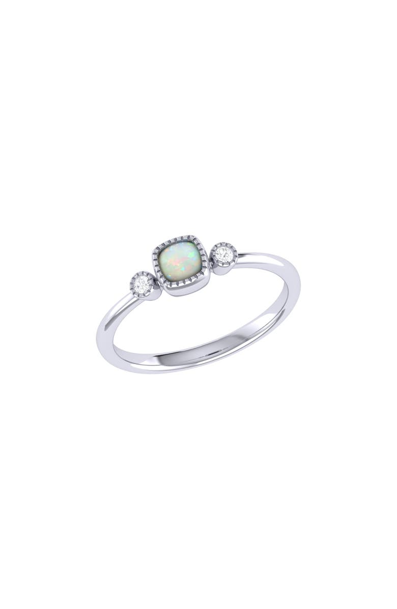 LuvMyJewelry Cushion Cut Opal & Diamond Birthstone Ring in 14K Gold, Main, color,