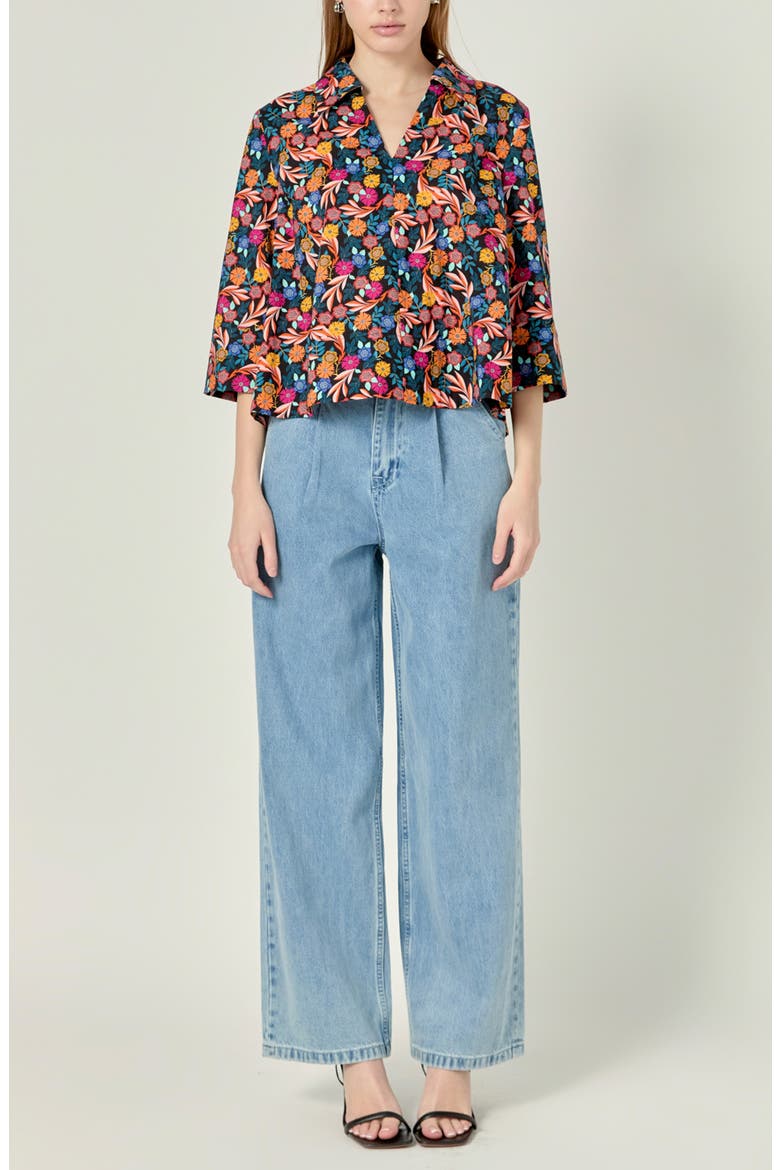 Floral Cotton Popover Shirt, Alternate, color, BLACK MULTI