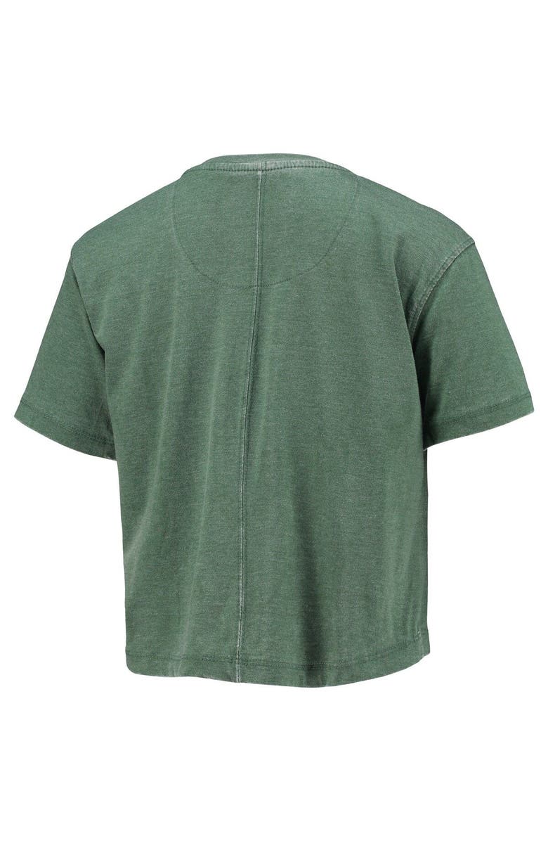 PRESSBOX Women's Pressbox Green Miami Hurricanes Edith Vintage Burnout Crop T-Shirt, Alternate, color,