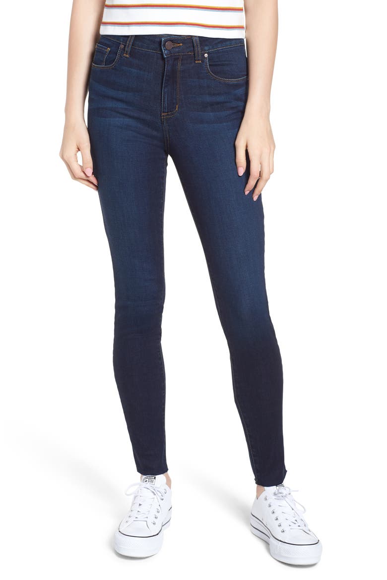 High Waist Cutoff Skinny Jeans, Main, color, DARK WASH