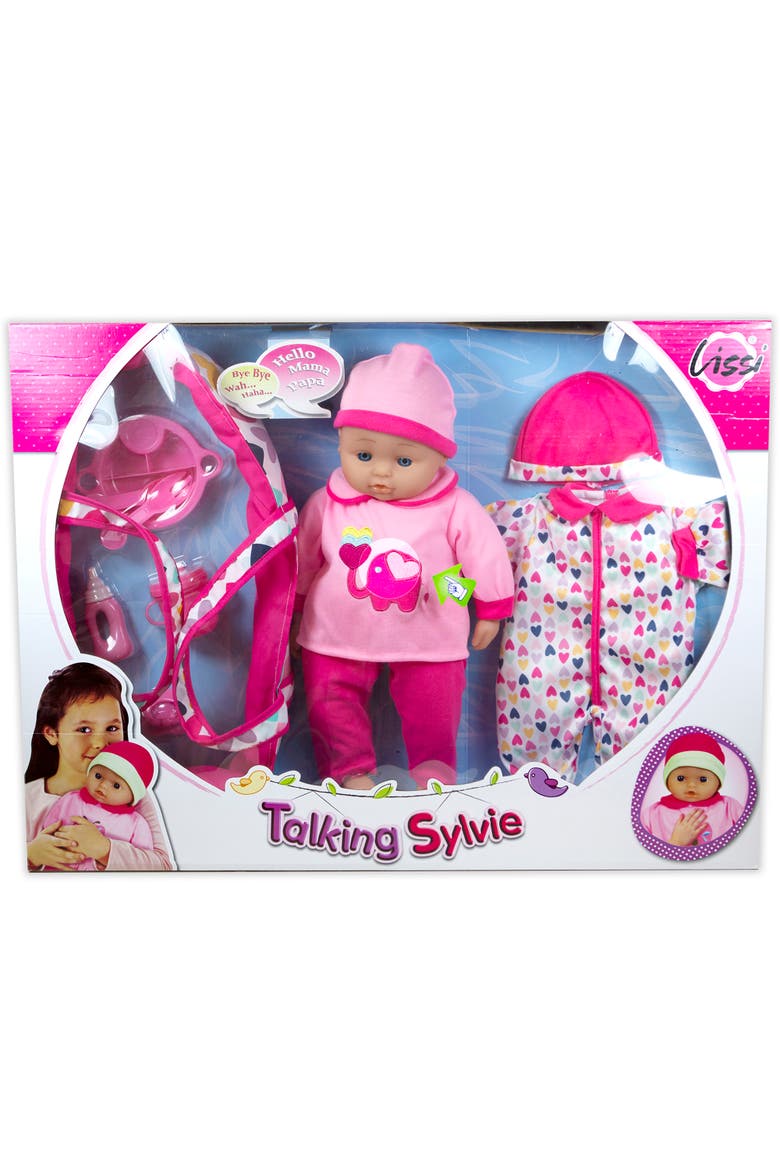 16 Inch Talking Baby Doll Sylvie, Pink & Elephant Outfit, Matching Hat, Alternate, color, Multicolored