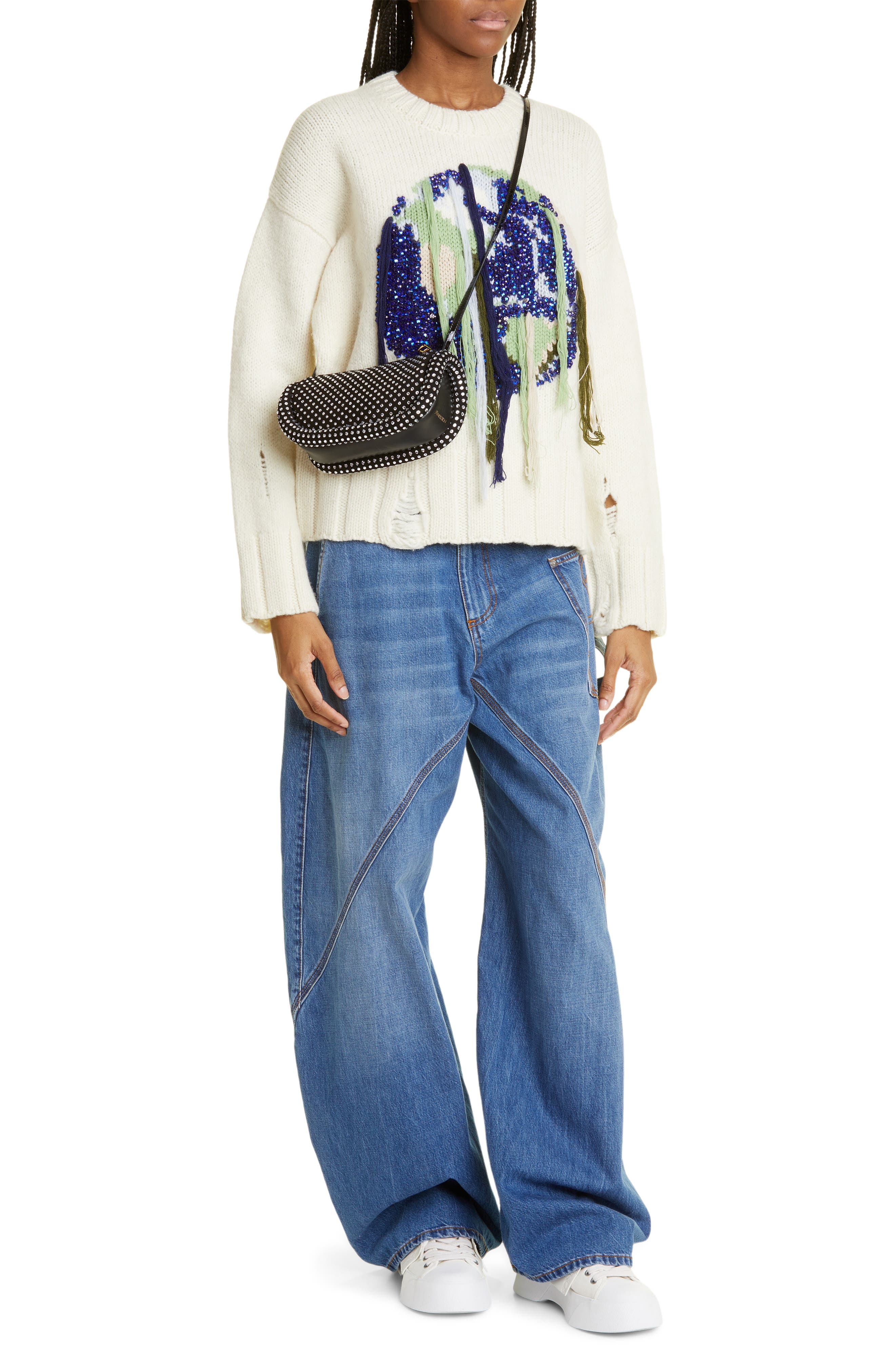 JW Anderson The Bumper Crystal Embellished Leather Shoulder Bag, Alternate, color, 