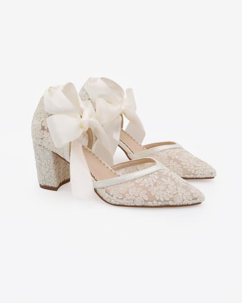 Abby Lace Block Heel with Satin Ankle Tie