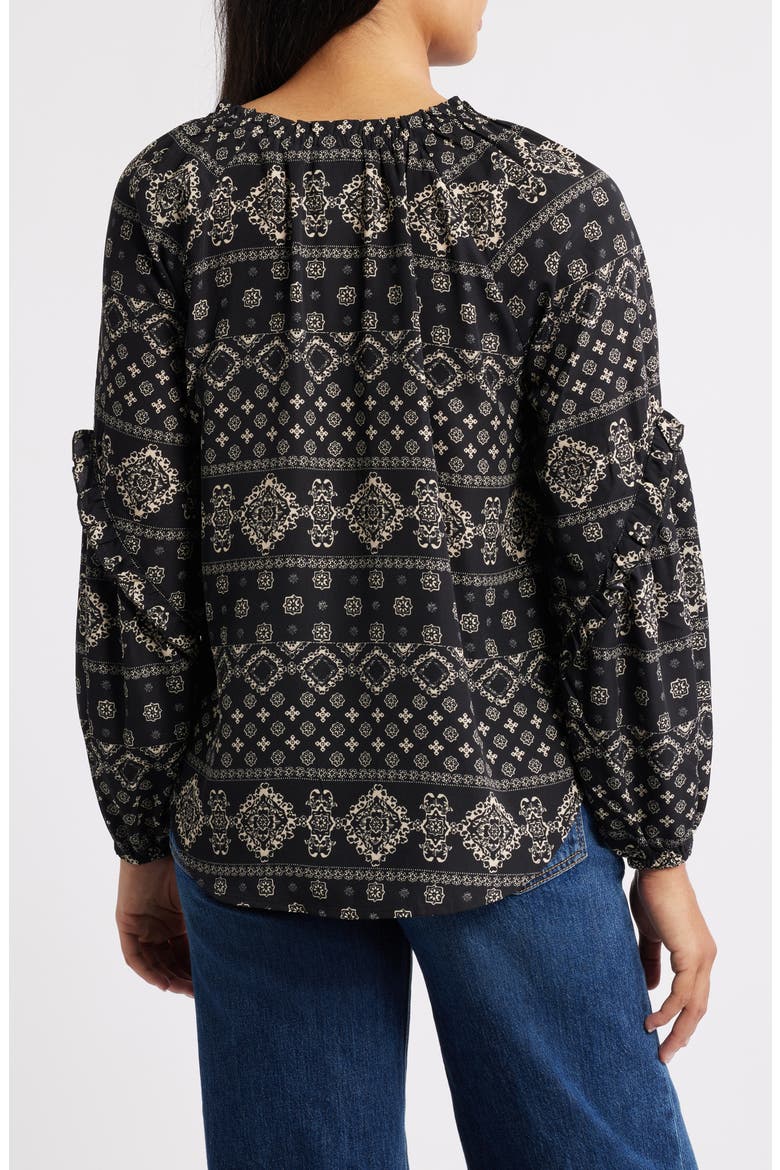 Paisley Print Long Sleeve Woven Shirt, Alternate, color, BLACK/ OATMEAL