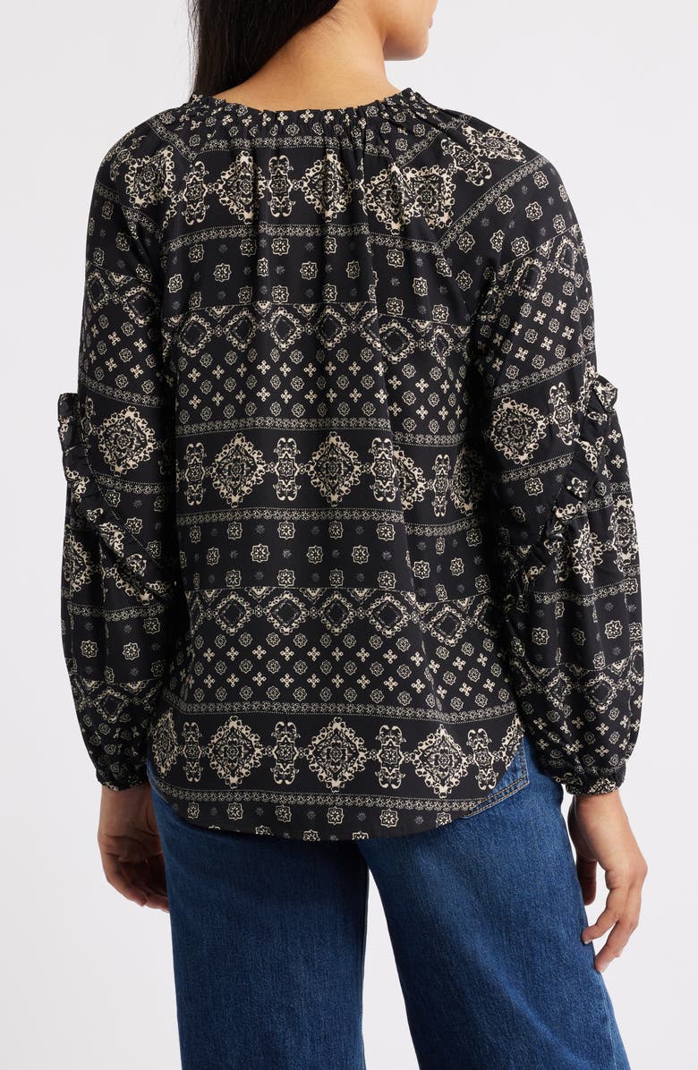 Bobeau Paisley Print Long Sleeve Woven Shirt, Alternate, color, Black/ Oatmeal