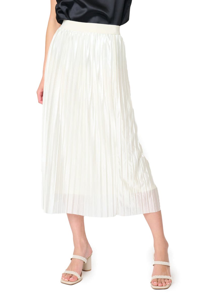 Pleated Satin Midi A-Line Skirt, Main, color, IVORY
