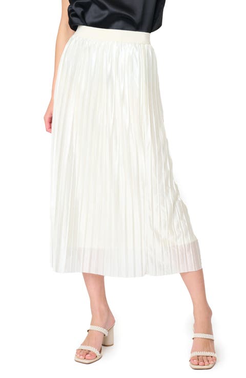 Pleated Satin Midi A-Line Skirt