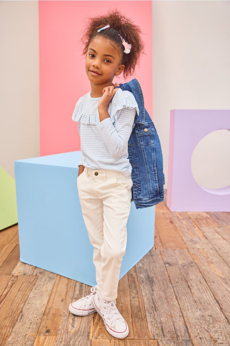 Kids' Front Ruffle Emily Top, Alternate, color, Pale Blue Stripe