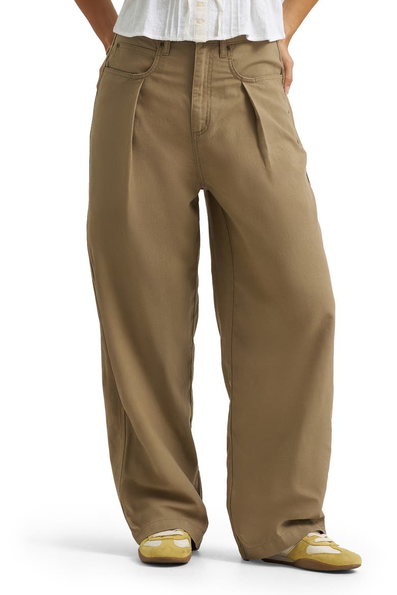 Pleated Slouchy Wide Leg Twill Pants, Main, color, CITY LIMITS KHAKI