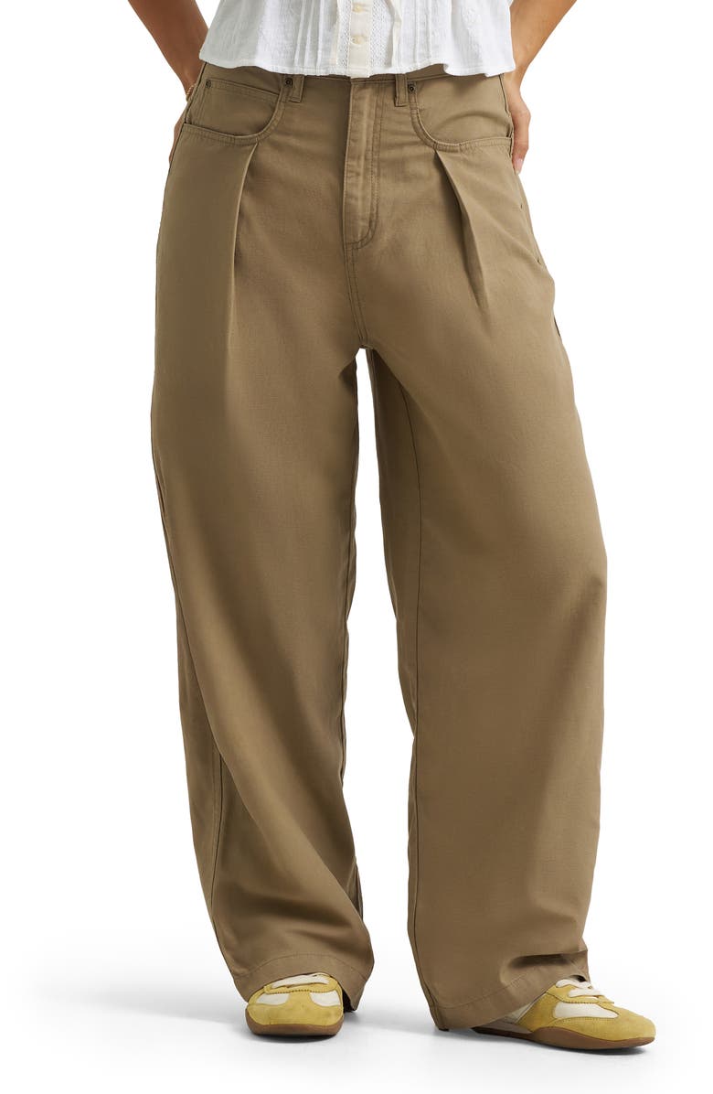Lee Pleated Slouchy Wide Leg Twill Pants, Main, color, City Limits Khaki