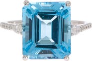 EFFY 14K White Gold Pave Diamond & Emerald Cut Blue Topaz Ring
