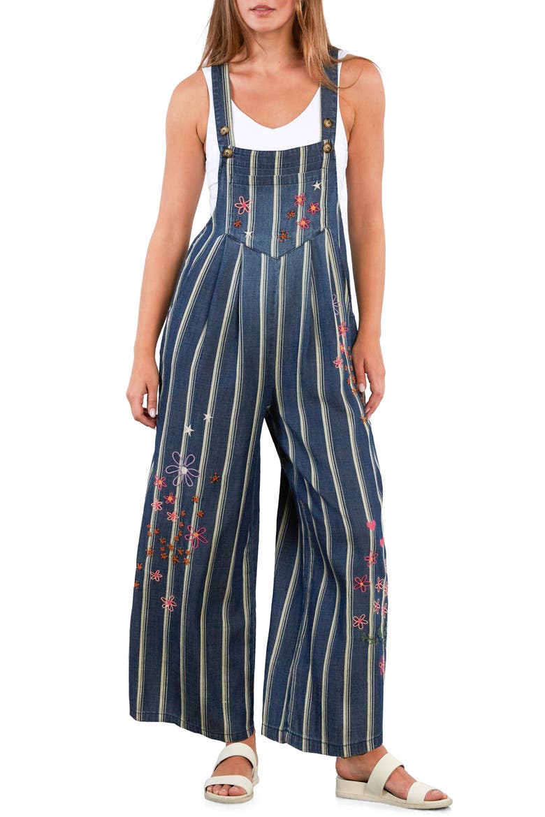 In Full Bloom Denim Overalls, Main, color, INDIGO CABANA STR