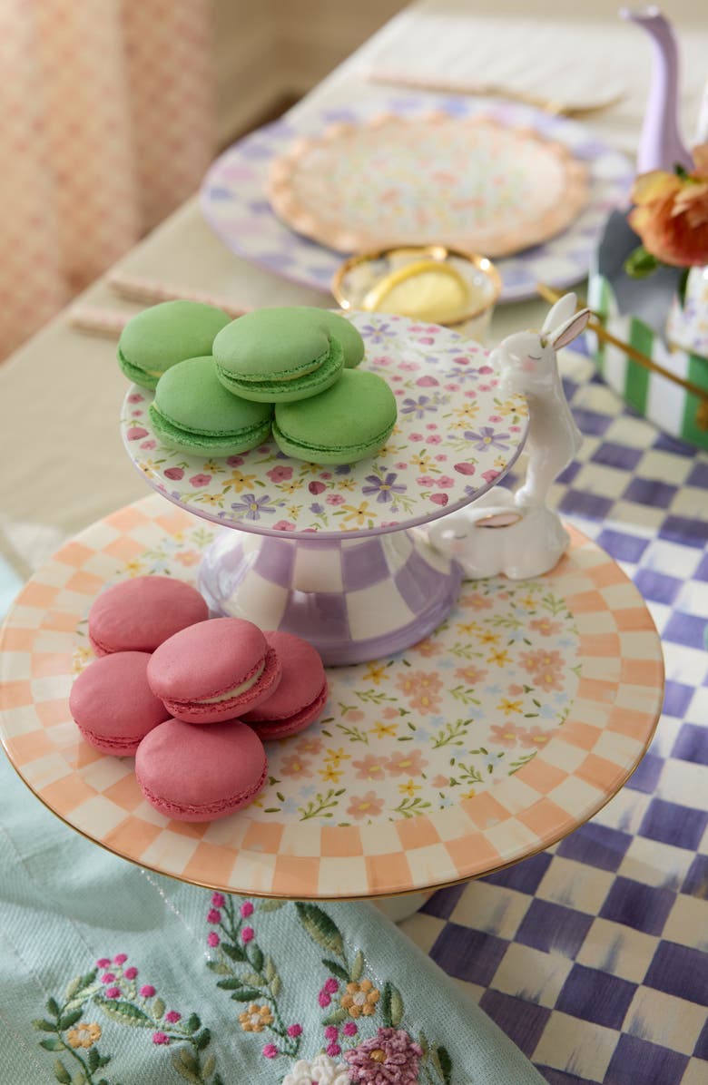 MACKENZIE CHILDS Posie Patch Mini Bunny Ceramic Pedestal Platter, Alternate, color, Purple