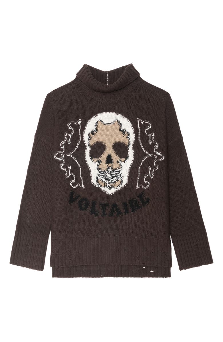 Zadig & Voltaire Bleeza Western Skull Merino Wool Sweater, Alternate, color,