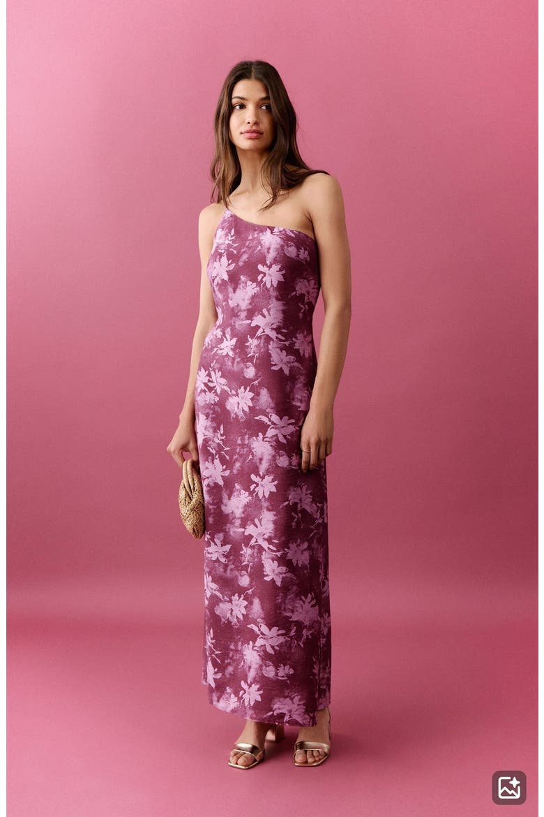 Floral One-Shoulder Column Gown, Alternate, color, PINK