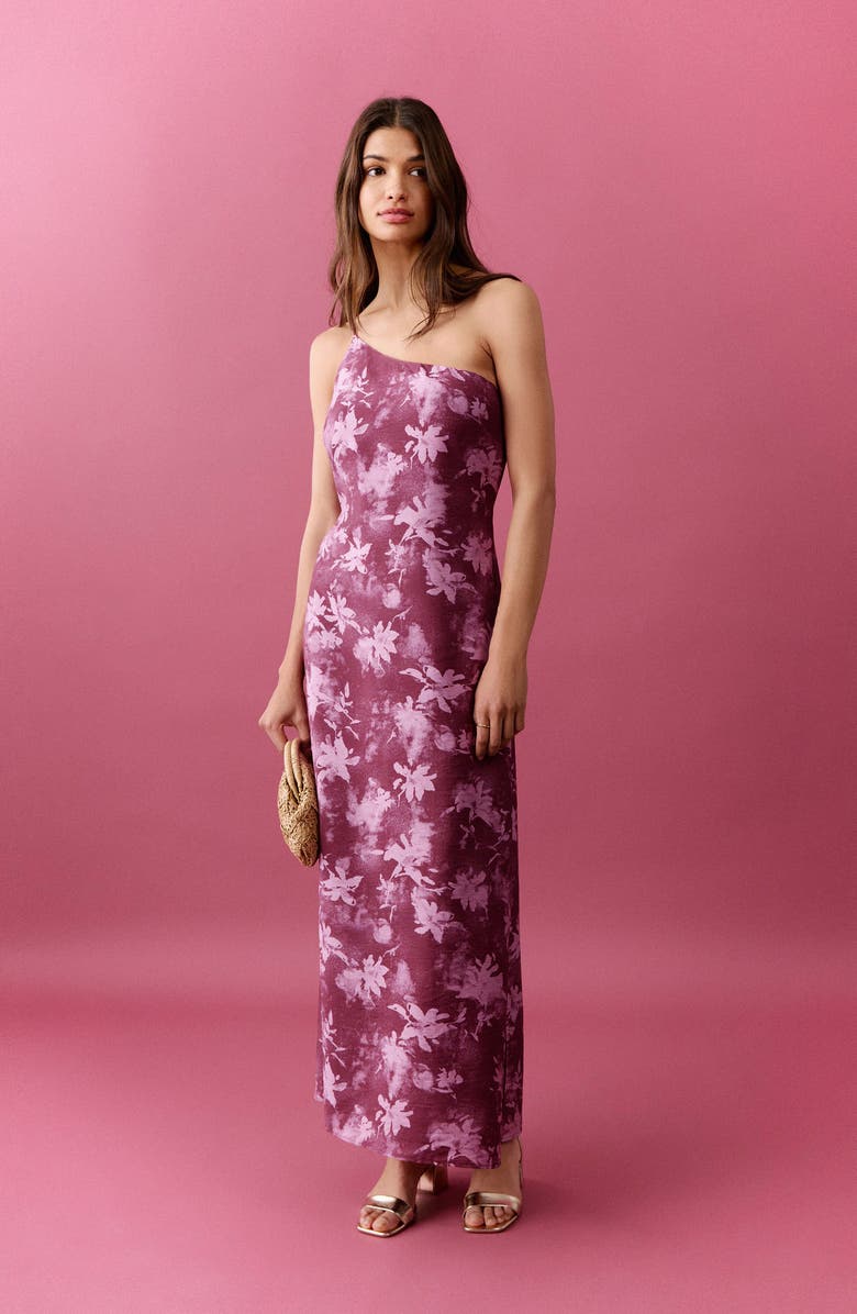 MANGO TEEN Floral One-Shoulder Column Gown, Alternate, color, 