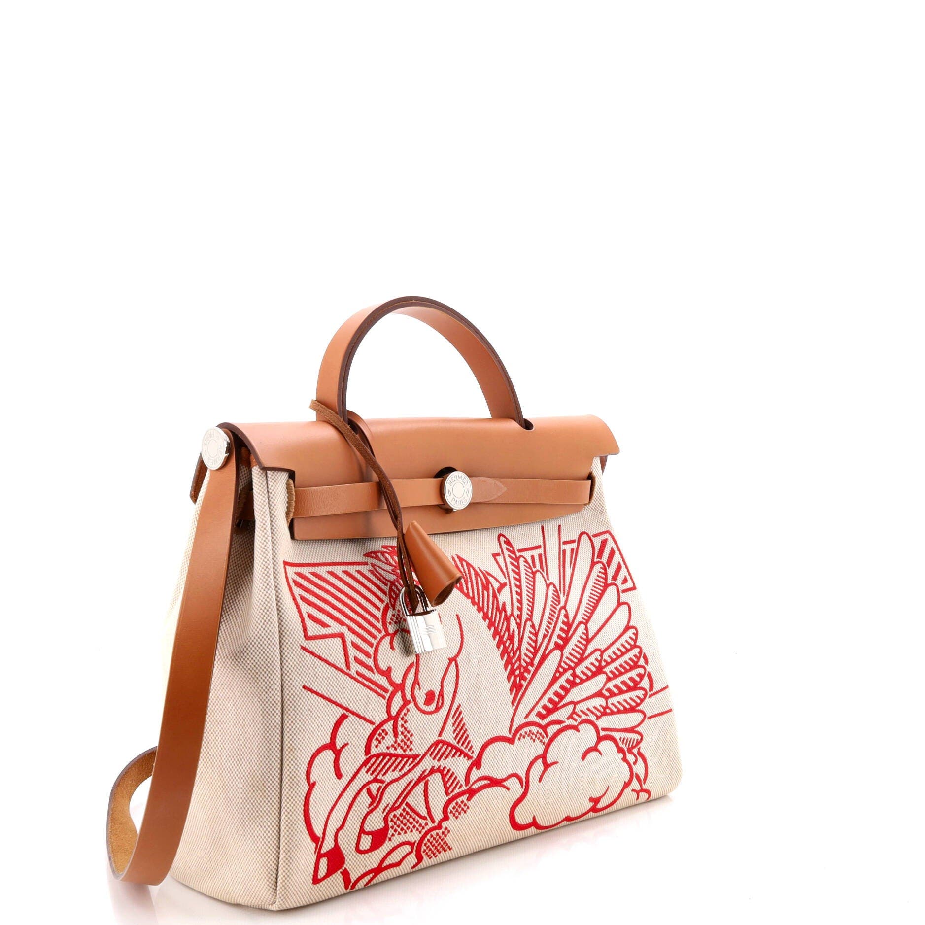 Pre-Owned Hermes Herbag Zip Pegase Pop Toile and Leather 31, Alternate, color, Gold