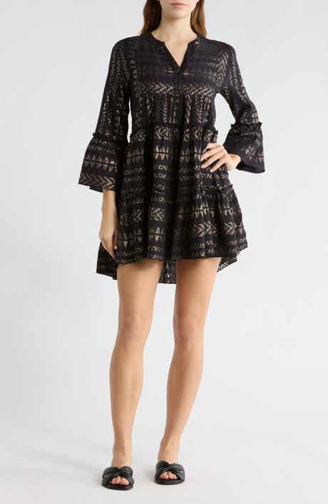 Elan Metallic Bell Sleeve Cover-Up Dress