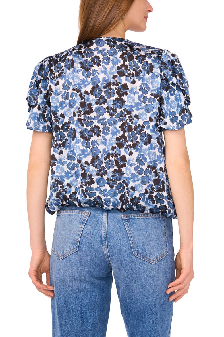 Floral Print Tulip Sleeve Wrap Top, Alternate, color, FRENCH BLUE
