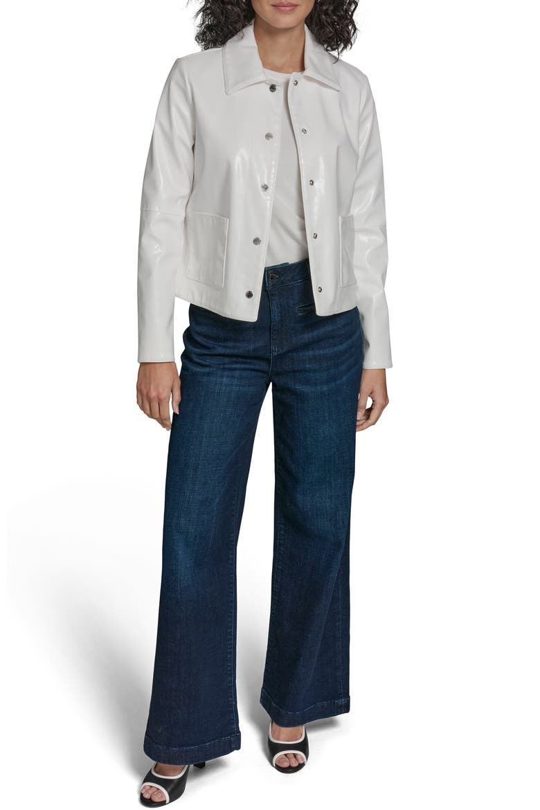 Snap Front Patent Leather Shirt Jacket, Alternate, color, WHITE