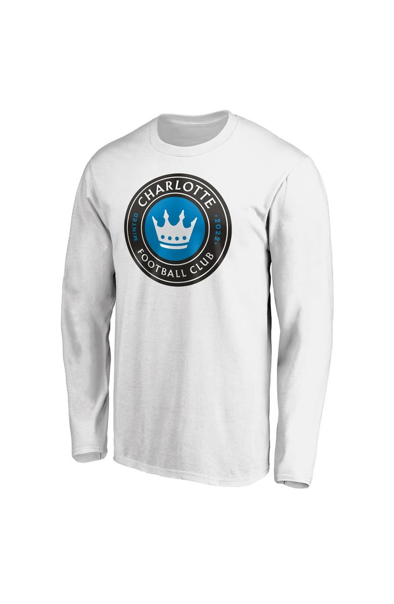 FANATICS Men's Fanatics Branded White Charlotte FC Primary Logo Long Sleeve T-Shirt, Alternate, color,