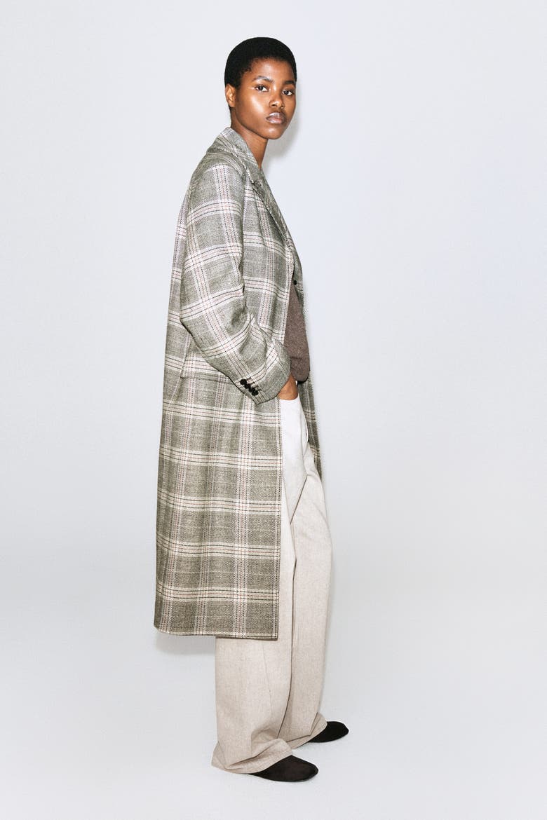 Checked Tailored Long Coat, Alternate, color, BEIGE / CHECKED