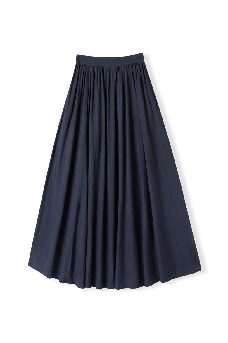 Mid Rise Linen-Blend Maxi Skirt, Alternate, color, Dark Navy