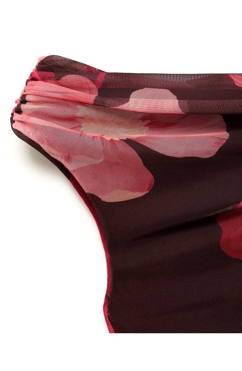 MANGO Floral Asymmetric One-Shoulder Top, Alternate, color, Brown