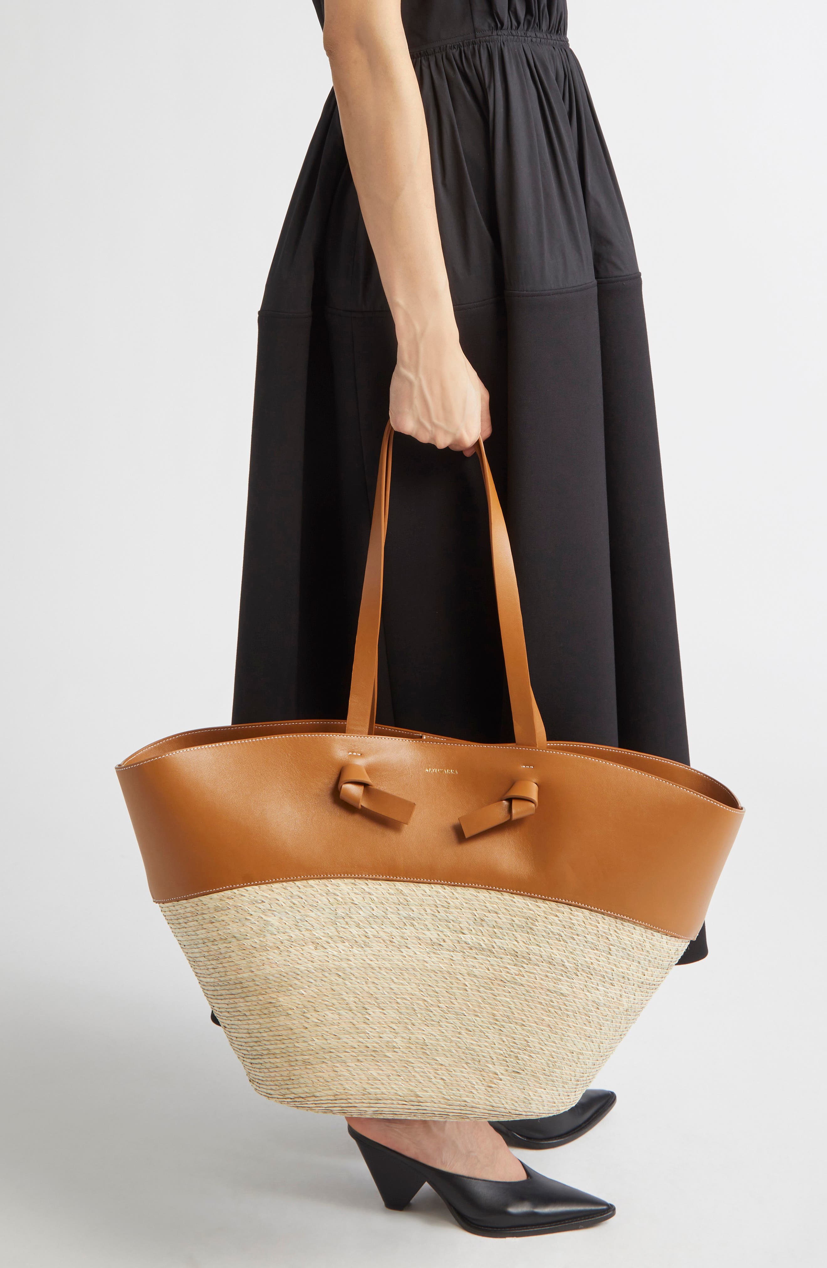 Altuzarra Large Knot Straw & Leather Tote, Alternate, color, Canyon