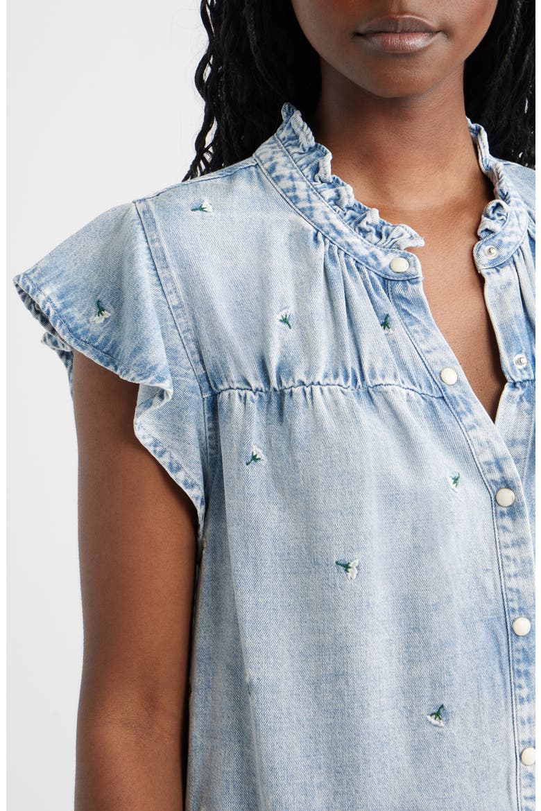 Ruthie Floral Embroidered Ruffle Cap Sleeve Button-Up Top, Alternate, color, IVORY CARNATIONS