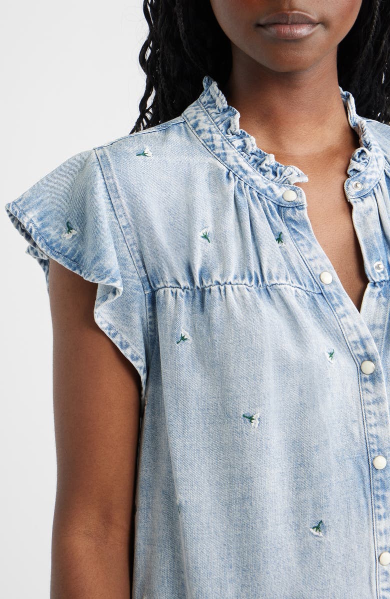 Rails Ruthie Floral Embroidered Ruffle Cap Sleeve Button-Up Top, Alternate, color, Ivory Carnations