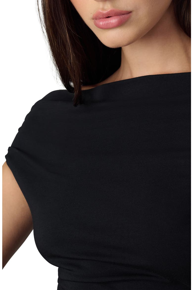 The Mia Scrunch Off-the-Shoulder Midi Dress, Alternate, color, BLACK