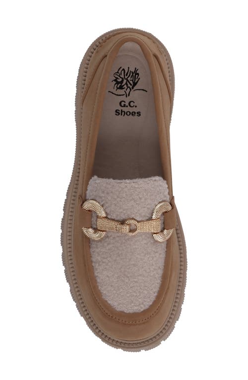 Good Choice New York Vince Faux Shearling Lug Sole Platform Loafer In Camel