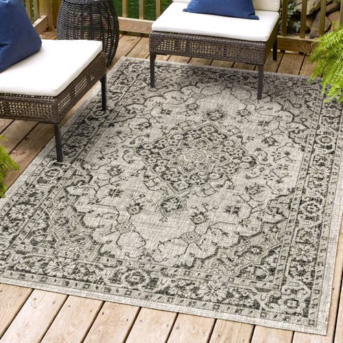 Jonathan Y Rozetta Boho Medallion Textured Weave Indoor/outdoor Area Rug In Gray/black
