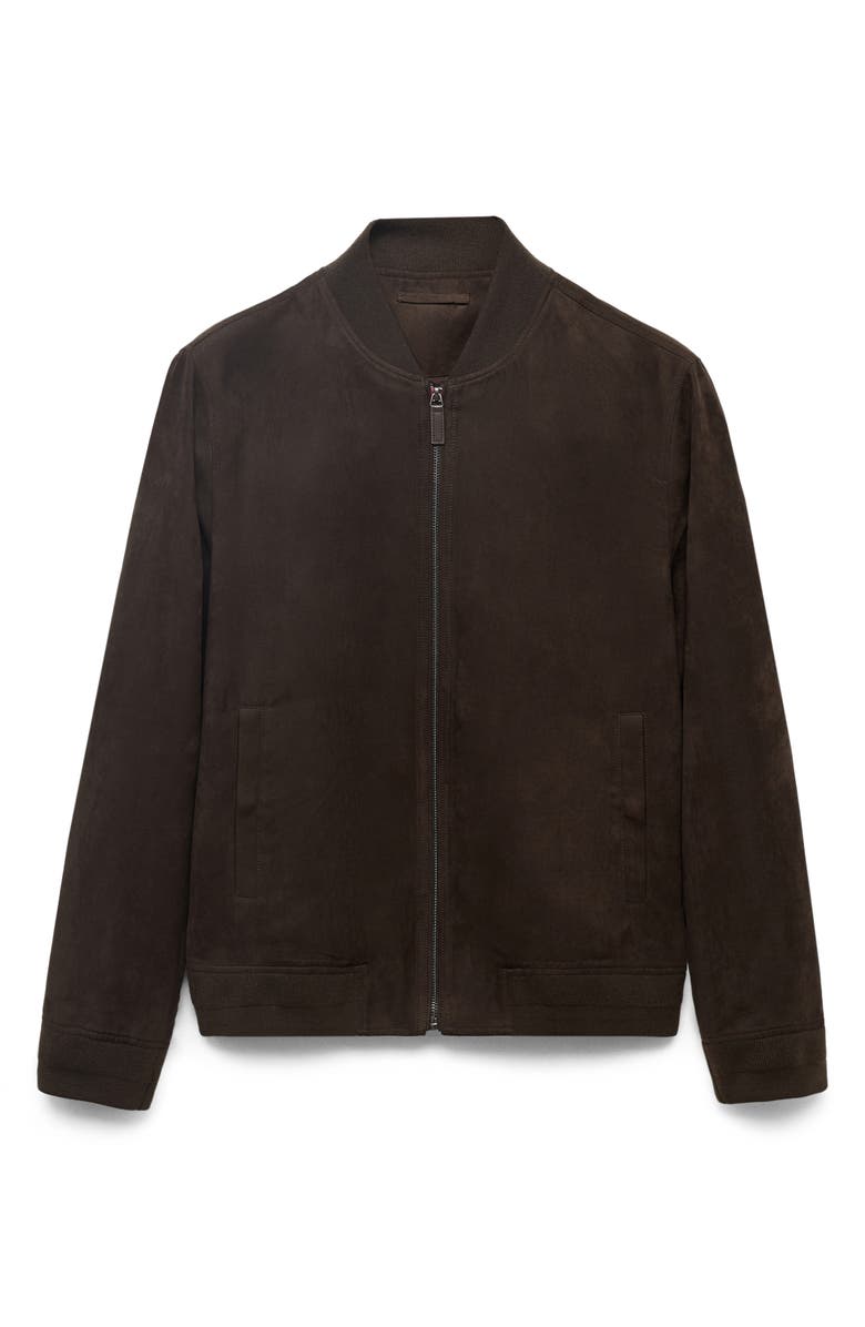 MANGO Faux Suede Bomber Jacket, Alternate, color, Chocolate