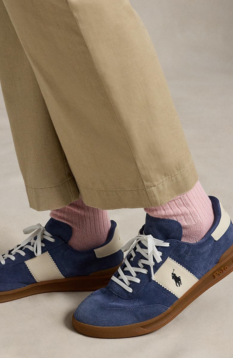 Ralph Lauren Logo Low Top Sneaker, Alternate, color, Light Navy/ Cream