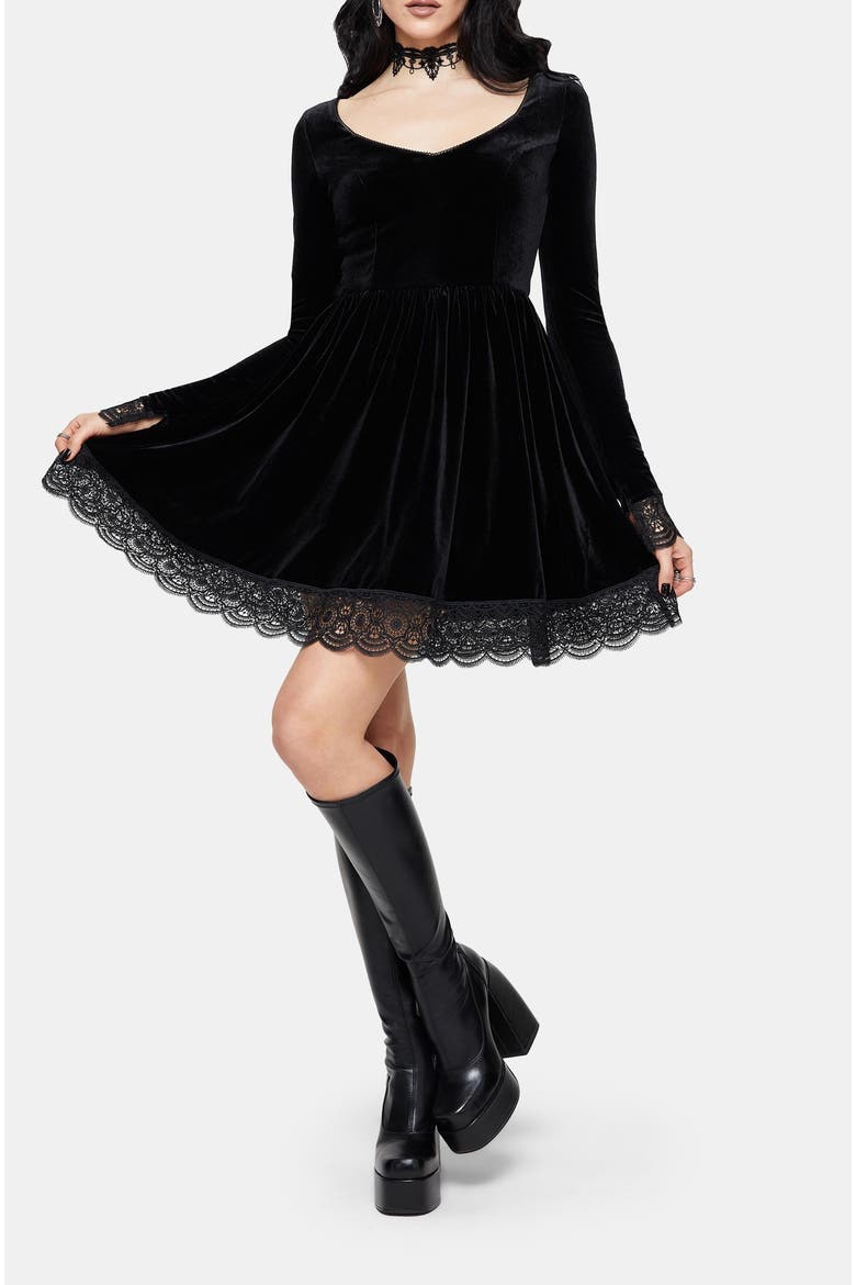 Orbweb Long Sleeve Velour Mini Dress, Alternate, color, Black