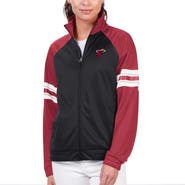 G-III 4HER BY CARL BANKS Women's G-III 4Her by Carl Banks Black Miami Heat Main Player Raglan Rhinestone Full-Zip Track Jacket