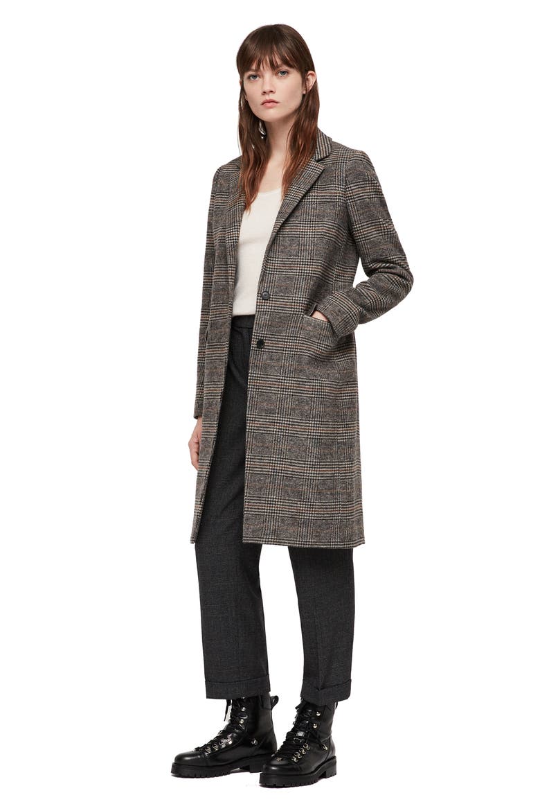 Indra Wool & Cotton Blend Check Coat, Alternate, color, CHARCOAL GREY