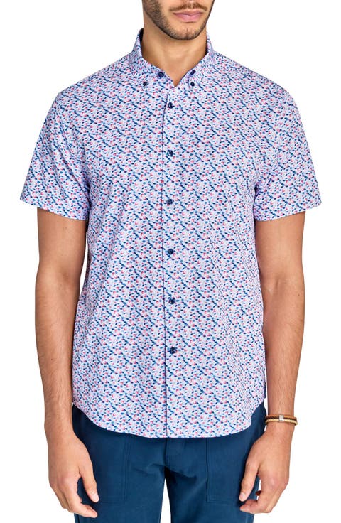 Slim Fit Mini Floral Stem Recycled 4-Way Stretch Performance Short Sleeve Shirt