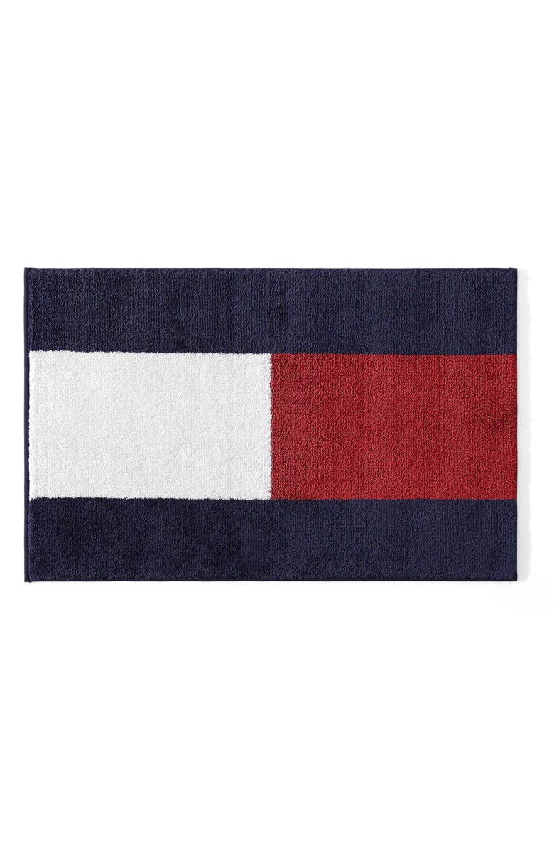 Tommy Hilfiger Flag Bath Rug, Main, color, Midnight Blue/ Scarlet/ White